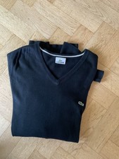 LACOSTE Mens Cotton Jumper Size 7 2XL Black V Neck