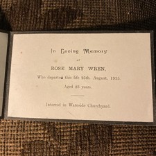1925 Mourning Card - Rose Mary Wren of Wareside, Died Aged 23