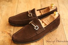 Gucci Brown Suede Silver Bit Shoes Loafers Mens UK 10 US 11 EU 44