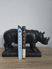 Polyresin Rhino Black Bronze Bookends Indoor Outdoor Tabletop Home Decor heavy