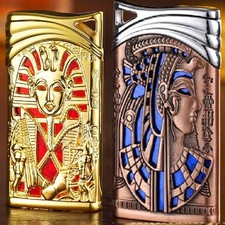 ✅ Free name engrave ✅ Egyptian pharaohs King Tut & Nefertiti GAS LIGHTER ✅#204