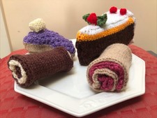4 Pretty hand Knitted Cakes!