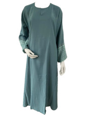 A-Line Lace Diamante Kimiono Cuffed Nida Abaya/Jilbab/Maxi in Sage in size 58