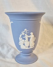 Vintage Wedgwood Blue Jasperware Porcelain Trumpet Foot Vase 13cm Cupid Bound