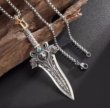 Viking Sword Crown Necklace Talisman Token Pendant Mens Celtic Gaelic Design