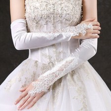Wedding Long Bridal Evening Party Gloves Womens Prom Opera Lace Gloves Satin 