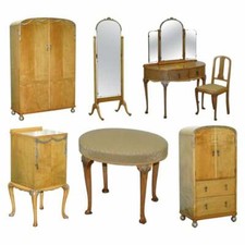 VICTORIAN HAMPTON & SON'S SATINWOOD BEDROOM SUITE WARDROBE DRESSING TABLE MIRROR