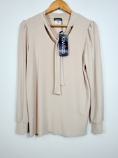 BNWT Kim & Co Beige Tie Neck Top Size S/P  