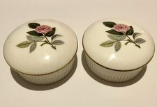 Pair Of Vintage Wedgwood Hathaway Rose Bone China Trinket Dish Lidded Pot