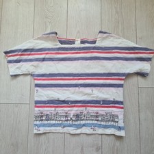 Laura Ashley Womens Top Shirt UK 8 Seaside Beach Illustration Balloons Stripes 