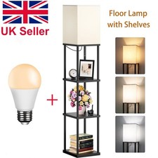 Standard Floor Lamp with Shelf Storage Wooden Standing Living Room Tall Light