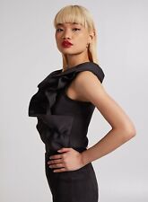 Black Top Vest V Neck Ruffle Sleeveless size 12 m