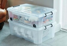 Strata 2 X 35L Wheeled Lidded Underbed Storage Boxes Clear