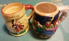 Vintage Souvenir Mugs 75mm tall via Marche-les-Dames Belgium & Dumfries Scotland