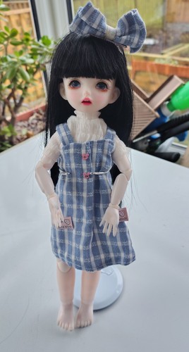 Bjd doll dress blue check - bjd,
