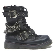 DEMONIA Punk Rock Womens Black Leather Ankle Boots UK 6 Chains Buckle Gothic