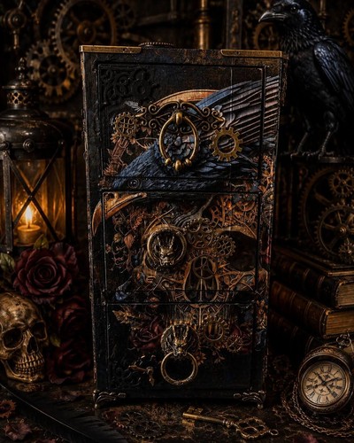 Steampunk skull raven - &,