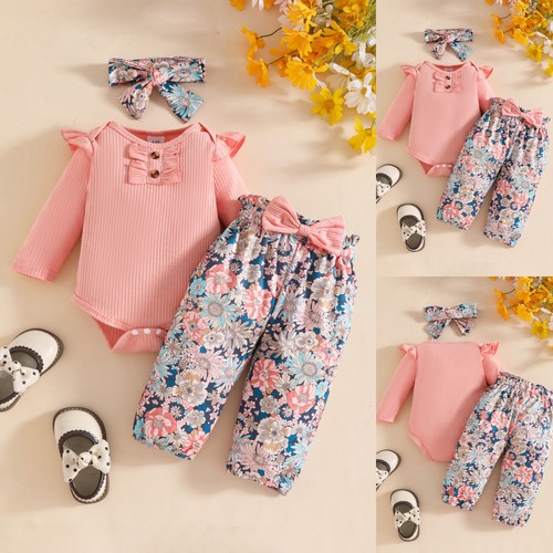 3pcs newborn baby girls - girls, ribbed