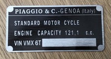 DATA PLATE FITS TO VINTAGE CLASSIC PIAGGIO VESPA PK125 XL   Scooter