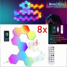 8X DIY LED Hexagon Light RGB Colour Changing Hexagon Gaming Decorative Wall Ligh