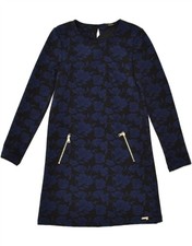 GUESS Girls Long Sleeve Tent Dress 7-8 Years Black Floral Polyester BB09