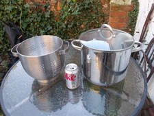 Large 10 Litre (To Rim) Horwood Stainless Steel Stock Pot & Lid + Metal Colander