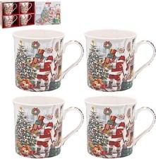 Santa Mugs Set of 4 Festive Christmas Design Tea Coffee Cups Gift Boxed