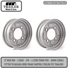 Trailer Wheel Rim 2.50 x 8 inch 4 x 115mm PCD Silver Erde Daxara Franc Trelgo x2