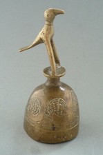 Vintage African Tribal Fon Dahomey Benin Bronze Figural Bell With Bird Handle