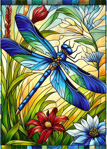 Stained glass dragonfly - stained, 500