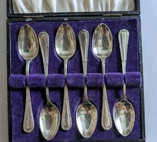 Set 6 Vintage EPNS Silver Plated Teaspoons Reed & Ribbon Boxed in Original Case