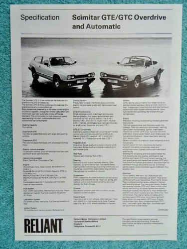 Reliant scimitar specification - reliant,