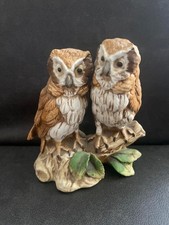 Vintage Porcelain Figurine Pair of Owls on Branch 5 1/2" 