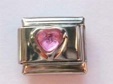 SILVER CLASSIC CRYSTAL HEART ITALIAN BRACELET CHARM LINK BIRTHSTONE ZODIAC 