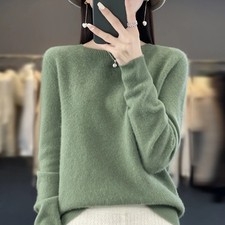 100% Merino Wool Women’s Sweater Autumn Winter Soft O-Neck Pullover Jumper Top