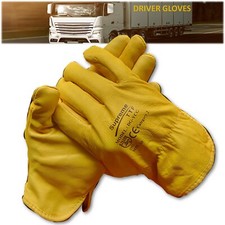 Premium Yellow Leather Driver Work Gloves Fleece Lined Lorry Truck Driving Glove