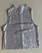 BNWT Zara Knit Silver Sequin Sleeveless Top Vest Tank Size S