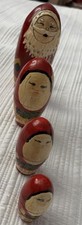 VTG Hand Painted (4) Set of Wooden Russian Santa Nesting Dolls, Christmas Style