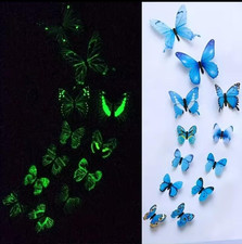 12 x 3D Luminous Butterfly Wall Stickers Home Decor Sticker Bedroom Kid