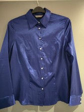Ladies Long Sleeved Satin Silk Button Up Blouse Size 14