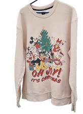 Vintage Print Disney Mickey Mouse Sweater Adult 12/14 White Sweatshirt Christmas