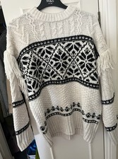 Tesco F&F Black & White Oversized chunky knit Jumper With Fringing. size M