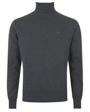 Mens Merc London Fine Knit Cotton Roll Neck Golf Fine Jumper Wapping - Dark Grey