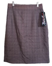 Joan Walters Brown Pencil Skirt Grid Plaid Size 14 Slit Zip USA Made Vintage NWT