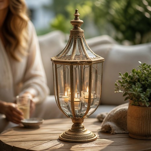 Gold metal glass candle - gold,