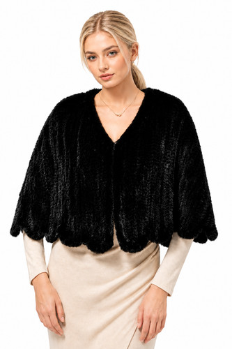 Knitted black mink - black, scalloped