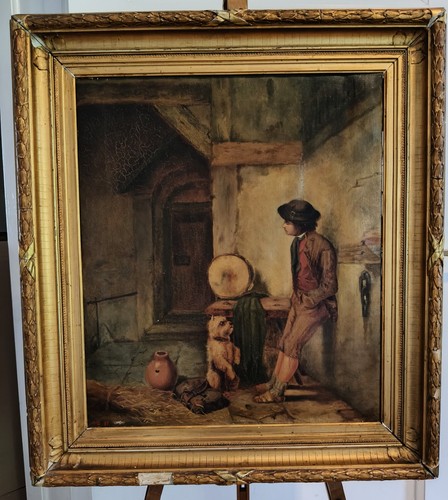 Boy with dog oil - boy, on