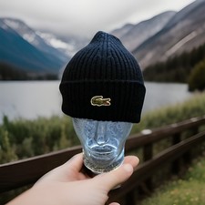 Unisex Lacoste Beanie Wool Hat Black 