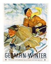 Vintage German Winter Wall Art Poster - Classic Travel Decor