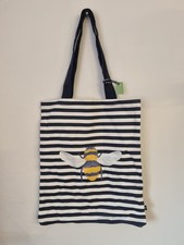 NEW! Joules Shopper / Tote Bag. Blue & White Stripes with Bee.